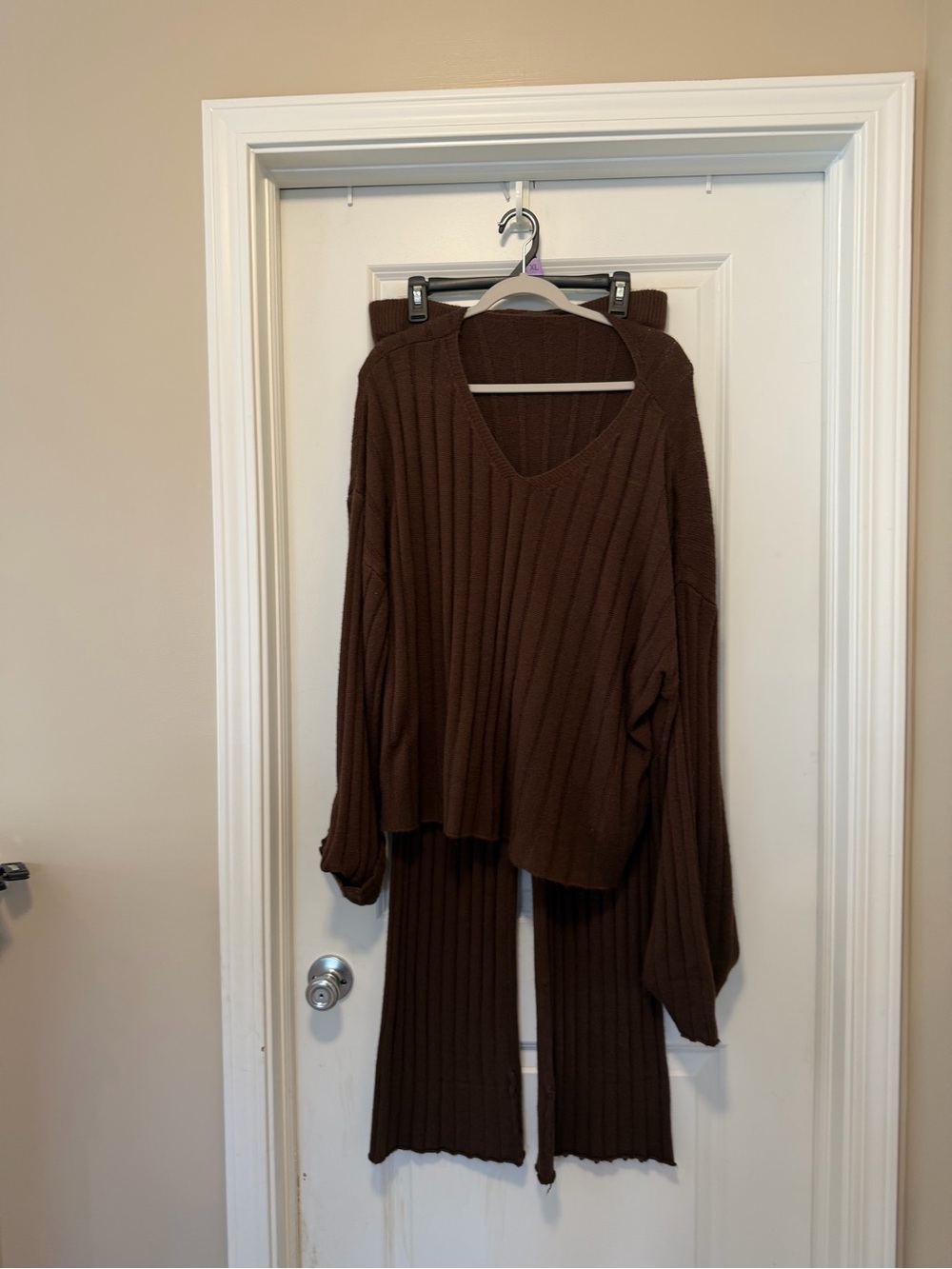 Brown Ribbed Sweater Knit Set